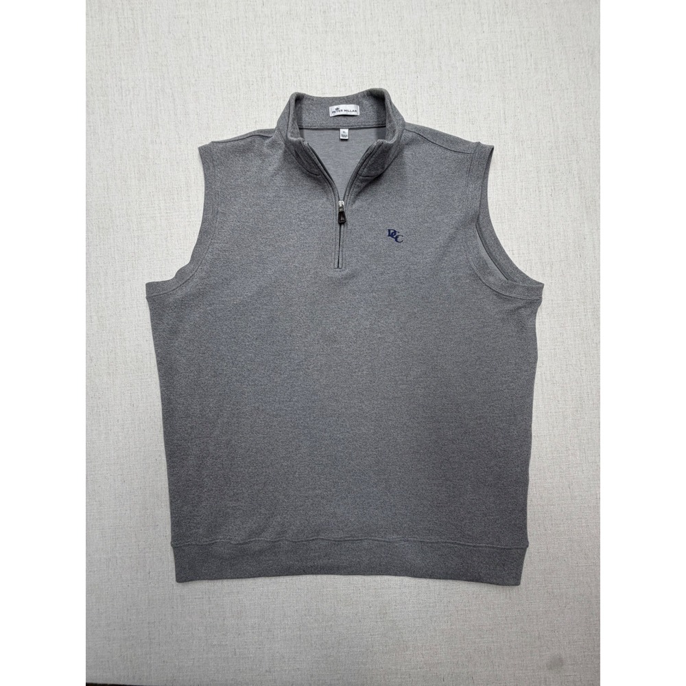 Peter Millar Mens XL Gray Quarter Zip Golf Vest DCC Logo Rayon Blend Pullover